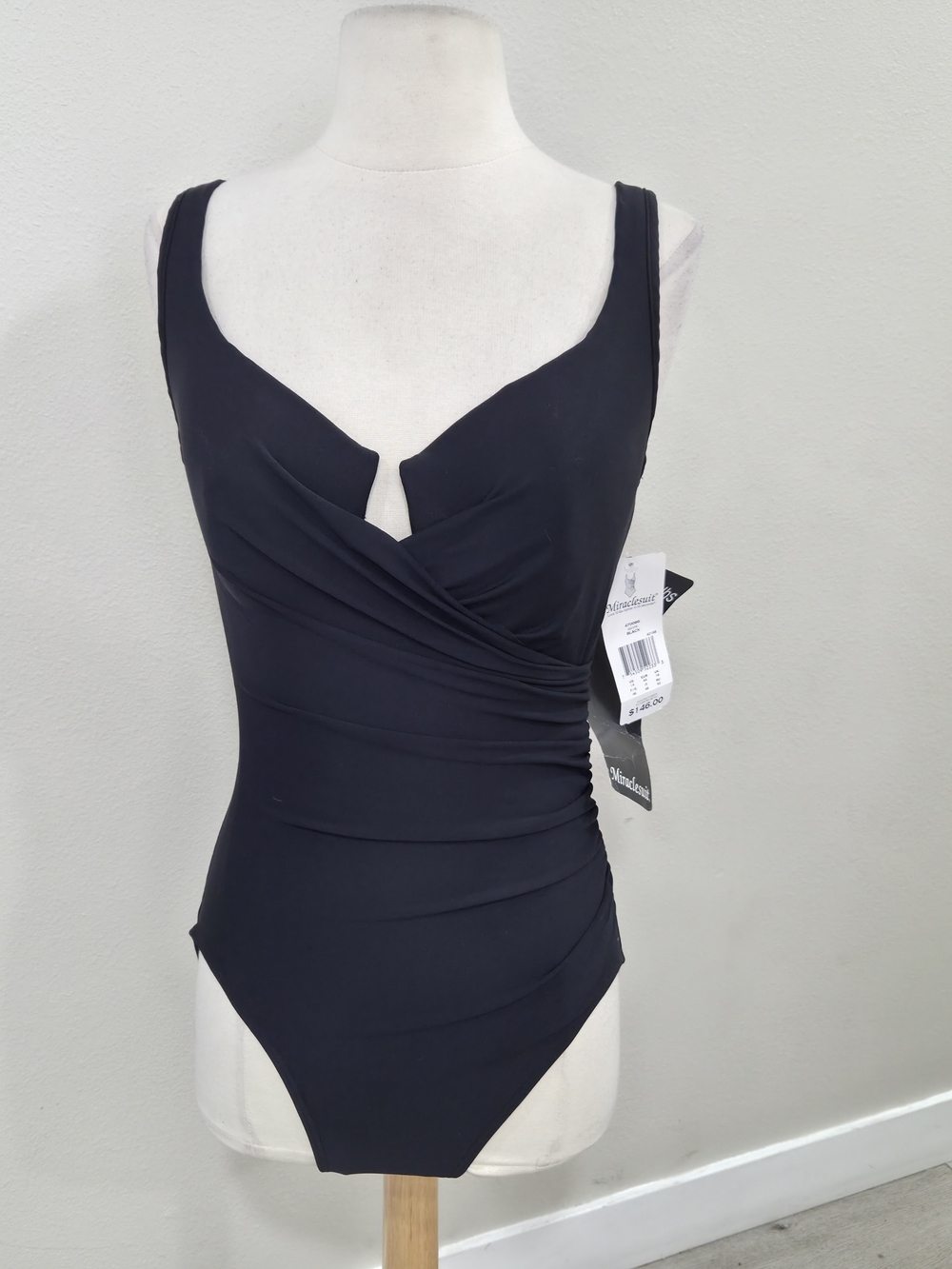 Miraclesuit Black V-Notch One-Piece Swimsuit with Ruching - Picture 2 of 9